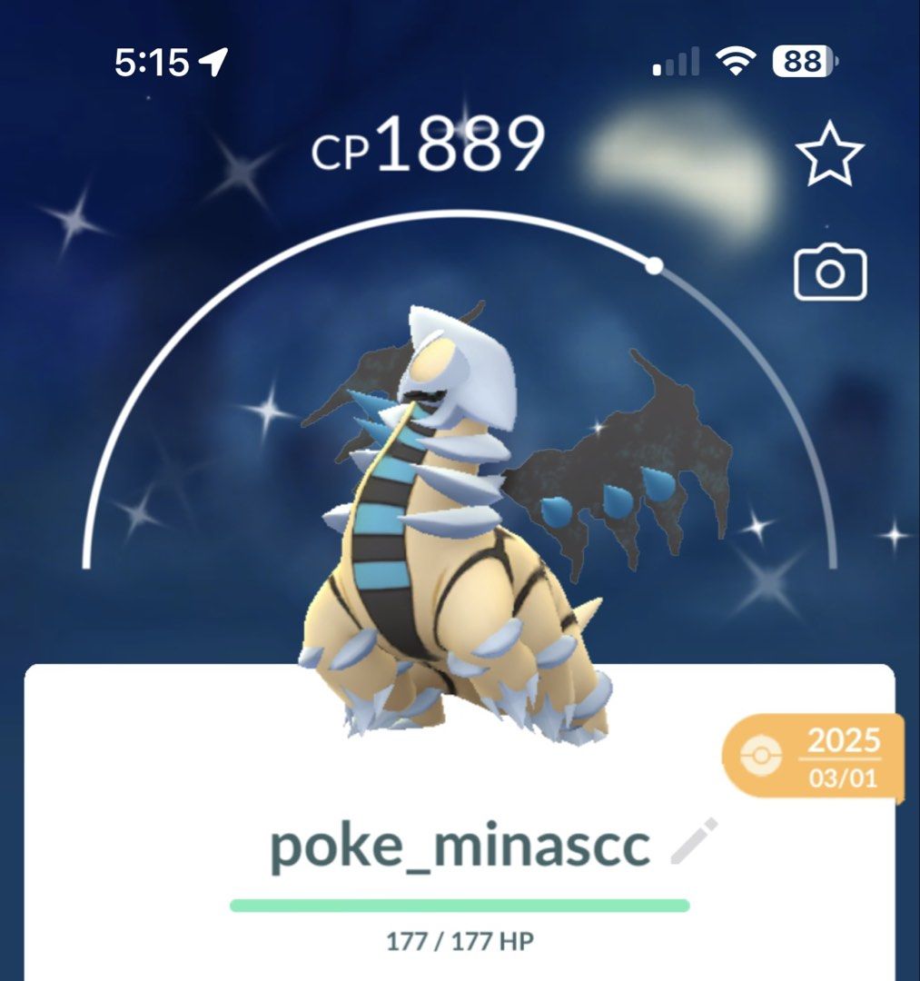 Shiny Giratina Origin Form Pokemon Go (Category: In-Game Products) located in Pasig City. Submitted by poke_minascc (Listing ID 1468782111, Image 1). Description: Registered trade - 20k stardust Unregistered trade - 80k stardust Pm me for more info.