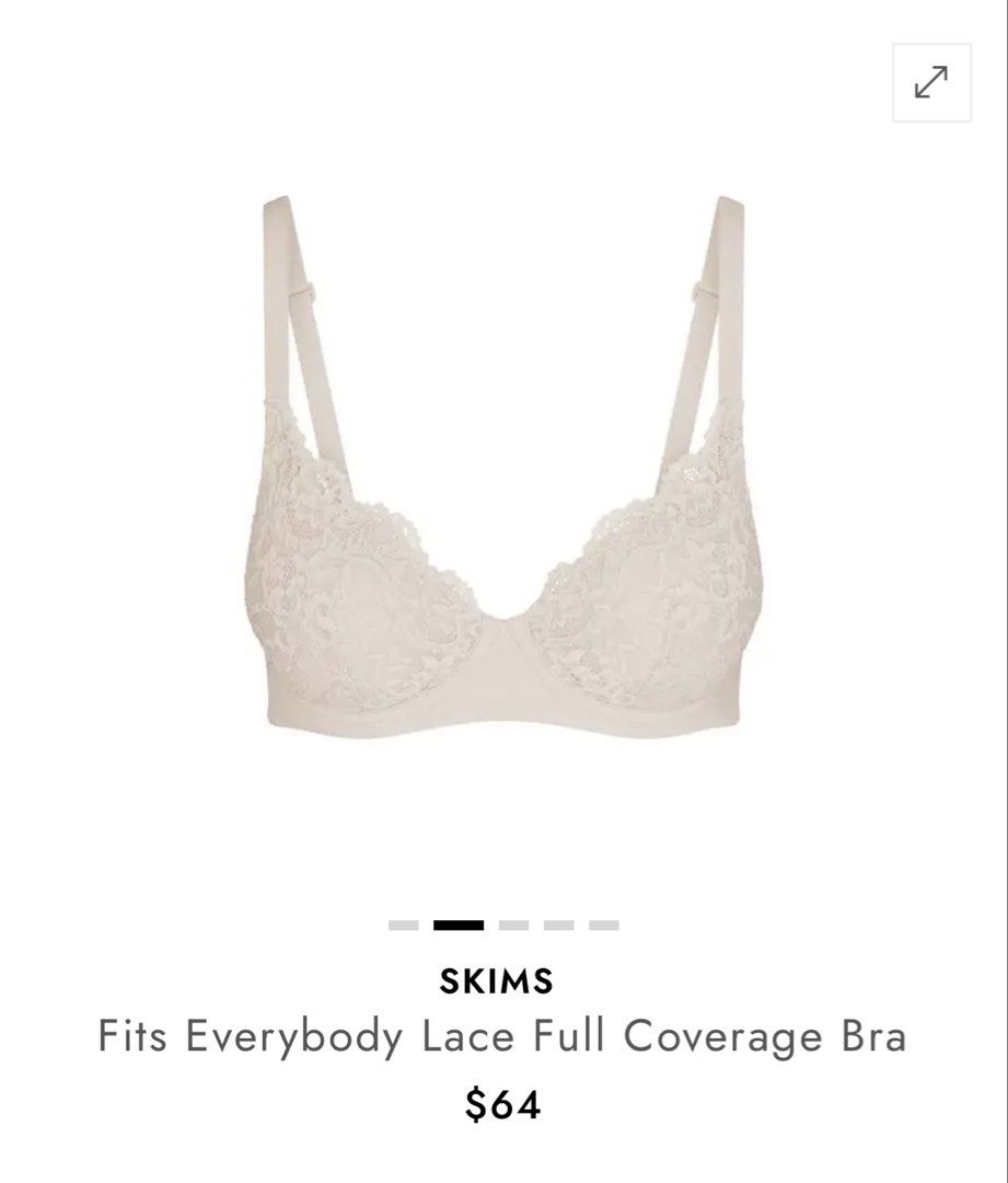 SKIMS Fits Everybody Lace Full Coverage Bra [32C] (Category: Undergarments & Loungewear) located in Malabon City. Submitted by k_intimates (Listing ID 1468891912, Image 2). Description: Details: • Size 32C / wired / padded • No issues • SKIMS Fits Everybody Lace Full Coverage Bra (or similar T-shirt variants with full lace overlays) in a neutral stone or taupe shade. .