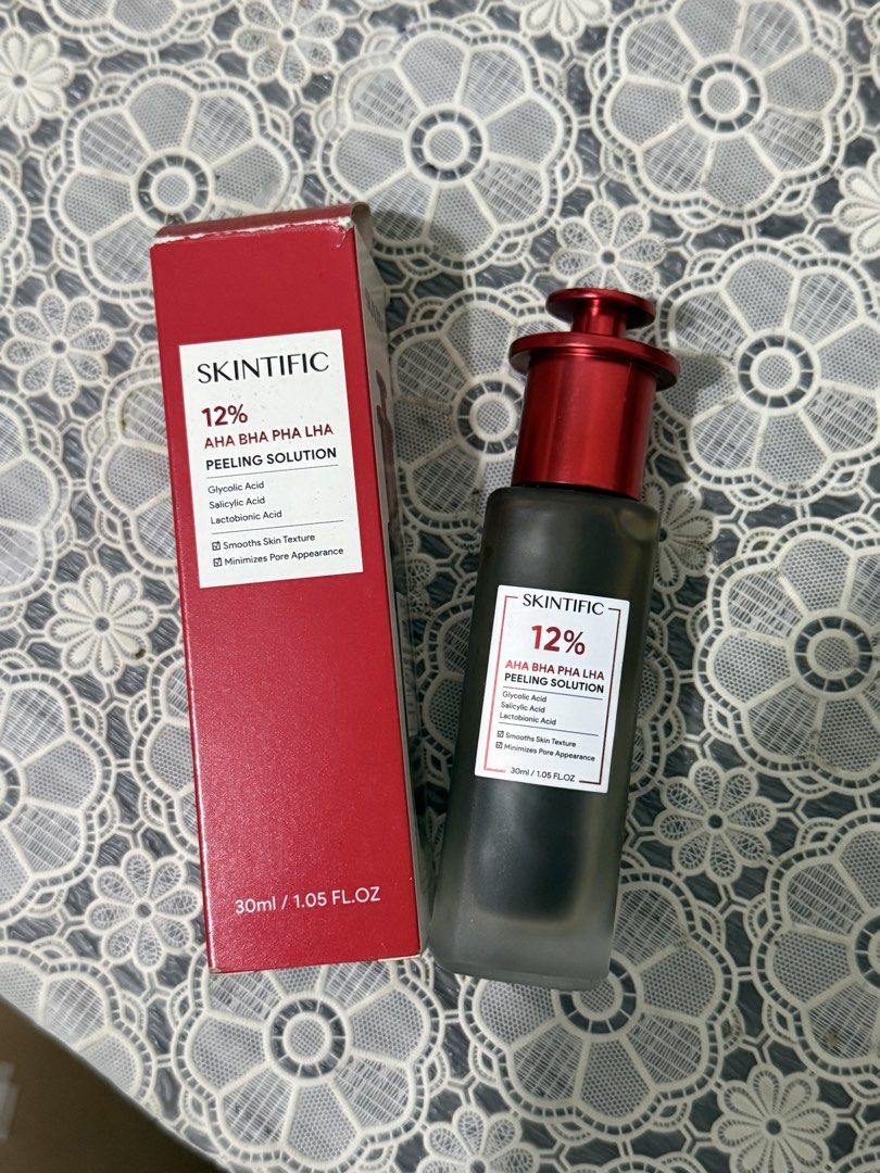 SKINTIFIC 12% AHA BHA PHA LHA PEELING SOLUTION (Category: Face Care) located in San Mateo. Submitted by joysterr (Listing ID 1468887481, Image 1). Description: lagpas kalahati pa yung dami. di ko na nagagamit nakatambak na lang. 2027 expiration.