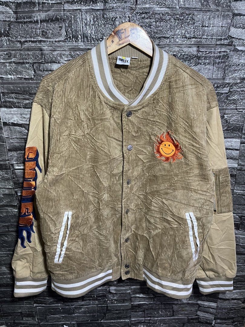 Smiley Corduroy Varsity Jacket (Category: Coats, Jackets and Outerwear) located in Manila. Submitted by flex_curation (Listing ID 1468725992, Image 1). Description: 23x26 IN VERY GOOD CONDITION BACOOR CAVITE LOC.