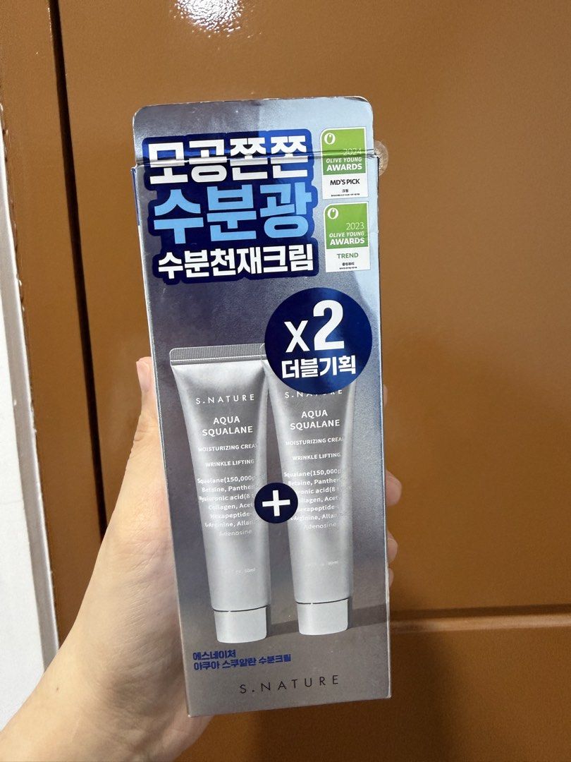 s.nature Aqua Squalane Moisturizing Cream 60ml x2 Set (Category: Face Care) located in Quezon City. Submitted by sarahtuazon (Listing ID 1468881977, Image 1). Description: fixed price -I personally purchased this in South Korea. -If you are buying this thru Olive Young online, oen tube will cost you 900+ php. -Exp. 2028 - Product: S.Nature Aqua Squalane Moisturizing Cream Double Set - Quantity: 2 tubes, 60ml each (Twin pack with outer box) - Cond