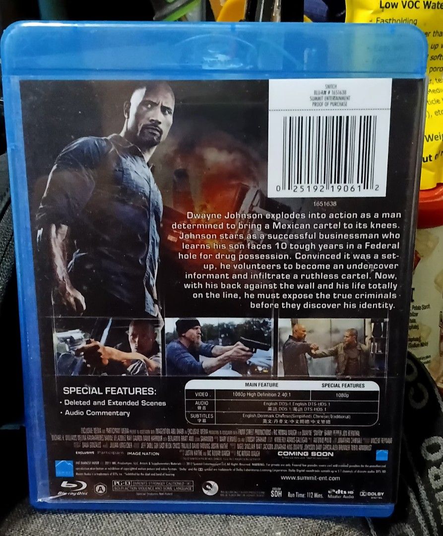 Snitch Blu-ray Movie Dwayne Johnson Summit Entertainment (Category: CDs & DVDs) located in Quezon City. Submitted by dancatz (Listing ID 1468780009, Image 3). Description: □ P 100.00 - Title: Snitch (Blu-ray) - Star: Dwayne Johnson - Genre: Action Thriller - Runtime: 112 minutes - Condition: Good shape, includes original blue case - Special Features: Deleted scenes and audio commentary - Subtitles: English and Chinese - area code A - bootleg LFB 