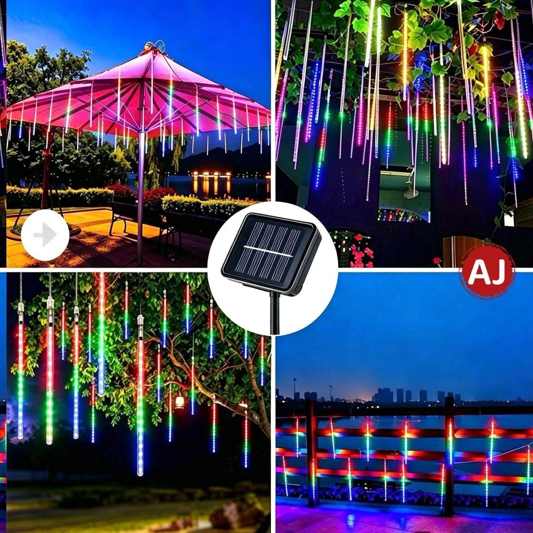 Solar Powered Meteor Shower Rain LED Lights 50CM (Category: Lighting) located in Manila. Submitted by iliasjen3082126 (Listing ID 1468826945, Image 3). Description: - Colorful LED meteor shower effect with 50cm tube length - 100% solar-powered with included panel and ground stake (no wiring required) - IP65 waterproof for safe outdoor use in rain or snow - Perfect for decorating trees, patios, umbrellas, and fences - Ideal for Christmas, parties,