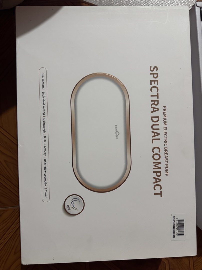 Spectra Dual Compact Electric Breast Pump (Category: Breastfeeding & Bottle Feeding) located in Baguio. Submitted by pallas12 (Listing ID 1468787870, Image 3). Description: - Authentic Spectra Dual Compact electric breast pump in original box - Dual motors with independent settings for each side - Lightweight, portable design with a convenient built-in battery - Safe back-flow protection and built-in timer - Complete inclusions: box, manual, char
