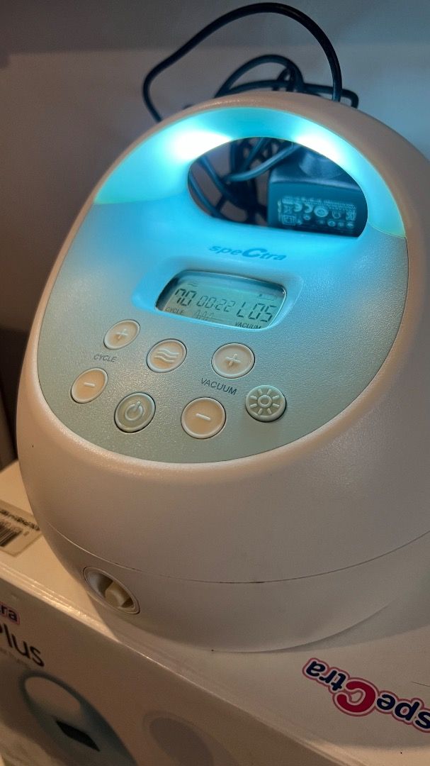 Spectra S1 Plus Electric Breast Pump (Category: Breastfeeding & Bottle Feeding) located in Valenzuela. Submitted by steph.yyy.yuuu (Listing ID 1468796978, Image 3). Description: - Built-in rechargeable battery for convenient pumping anywhere - Includes original power adapter and box - Digital display screen shows cycle and vacuum levels for precise control - Integrated night light feature on the handle for late-night sessions - RUSH shipping avai