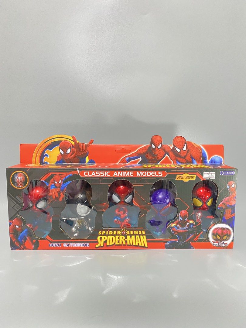 Spider-Man Classic Anime Models Action Figure Box Set (Category: Figurines & Statues) located in Bacolod City. Submitted by 6100thrft (Listing ID 1468789847, Image 2). Description: - Brand new and unopened Spider-Man action figure set - Includes 5 different chibi-style Spider-Man models - Comes in original window box packaging - Features cool graphic designs like hero gathering and street scooter themes - Figures are sealed securely inside plasti