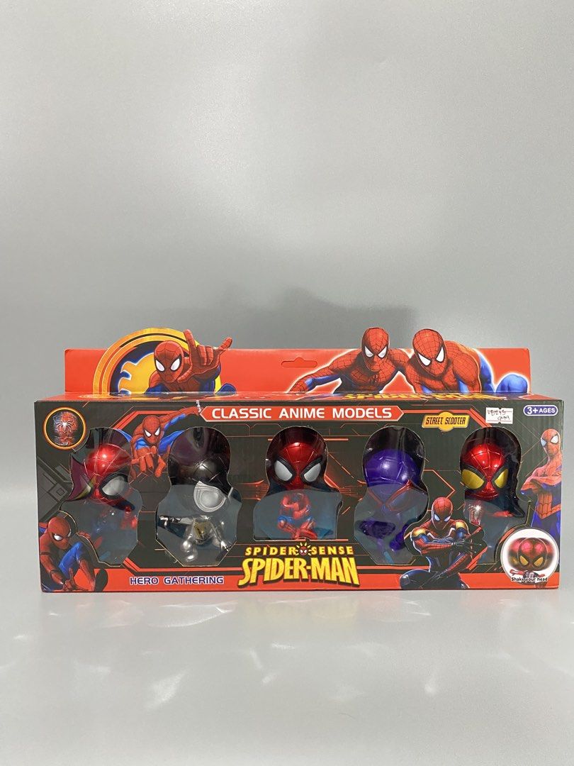 Spider-Man Classic Anime Models Action Figure Box Set (Category: Figurines & Statues) located in Bacolod City. Submitted by 6100thrft (Listing ID 1468789847, Image 1). Description: - Brand new and unopened Spider-Man action figure set - Includes 5 different chibi-style Spider-Man models - Comes in original window box packaging - Features cool graphic designs like hero gathering and street scooter themes - Figures are sealed securely inside plasti