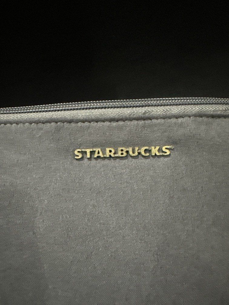 Starbucks Pouch (Grey) (Category: Purses & Pouches) located in Manila. Submitted by krystalchewey_ (Listing ID 1468843597, Image 2). Description: USED Actual Photo Posted 199php grey suede/velvet zipper pouch with gold “STARBUCKS.
