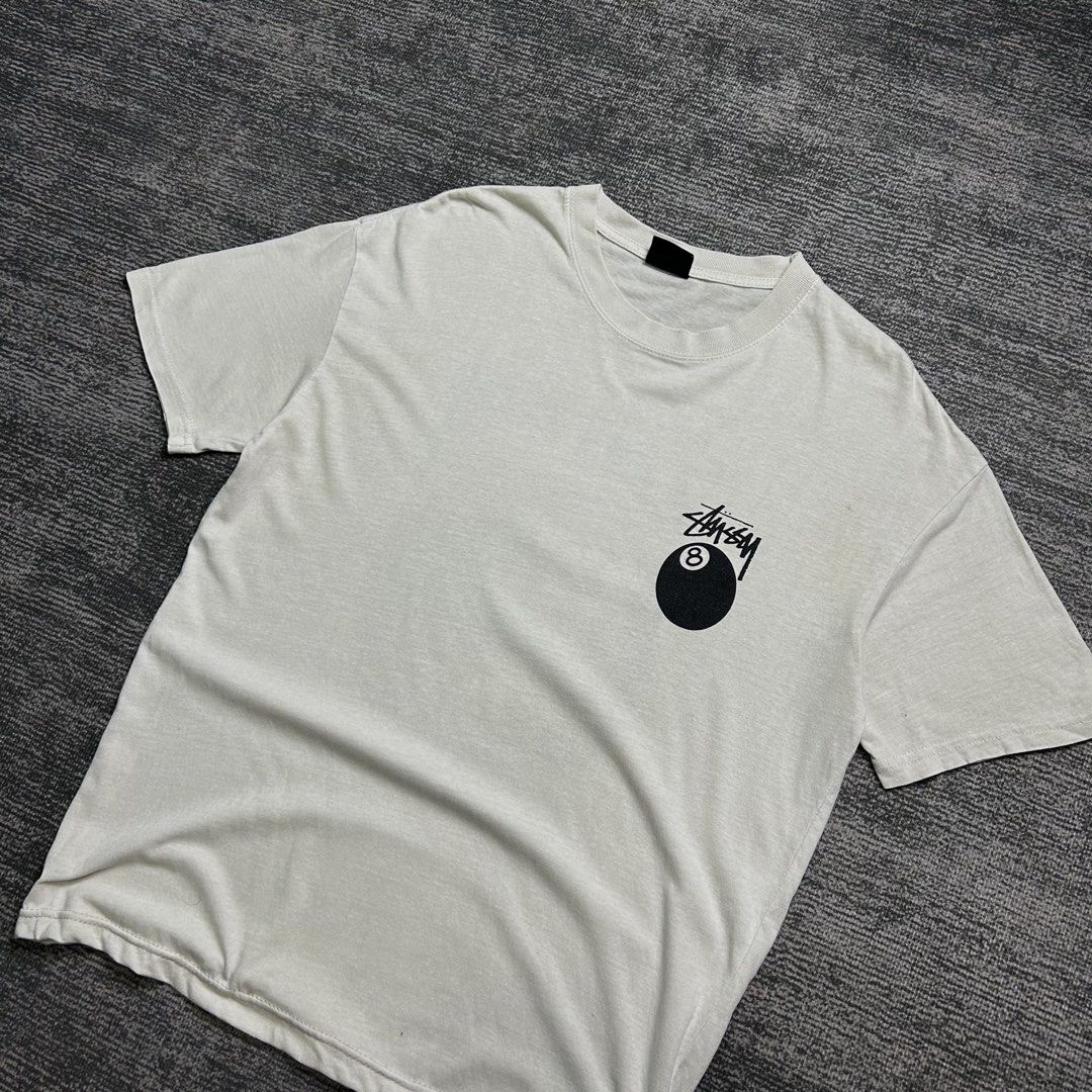Stussy 8Ball Tee (Category: Tshirts & Polo Shirts ) located in Angeles City. Submitted by doykthrift (Listing ID 1468855505, Image 2). Description: Stussy 8Ball Tee Size: Small Fit To Medium Measurement: W22” × L28” Issue (s): Altered Length Condition: 9/10.