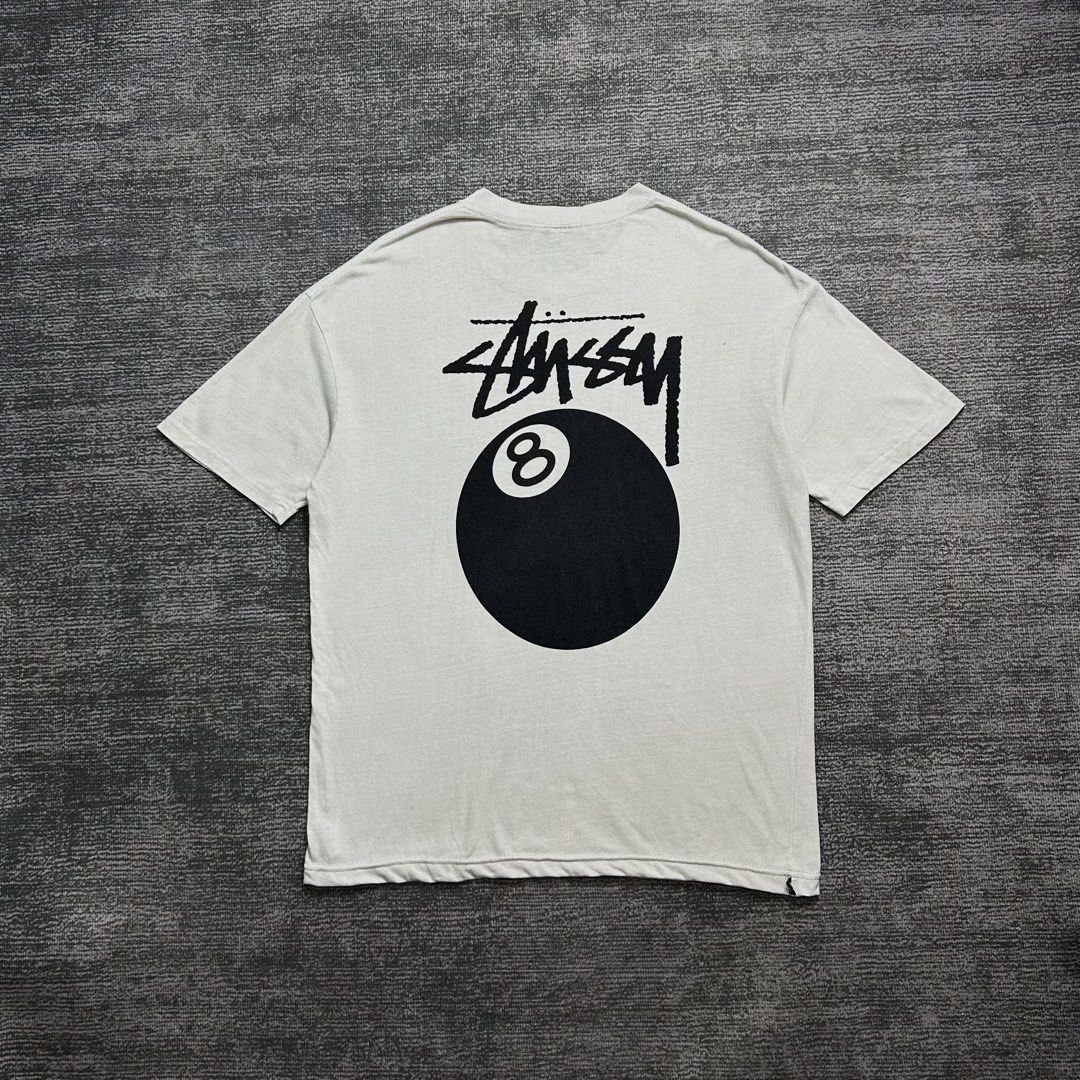 Stussy 8Ball Tee (Category: Tshirts & Polo Shirts ) located in Angeles City. Submitted by doykthrift (Listing ID 1468855505, Image 1). Description: Stussy 8Ball Tee Size: Small Fit To Medium Measurement: W22” × L28” Issue (s): Altered Length Condition: 9/10.