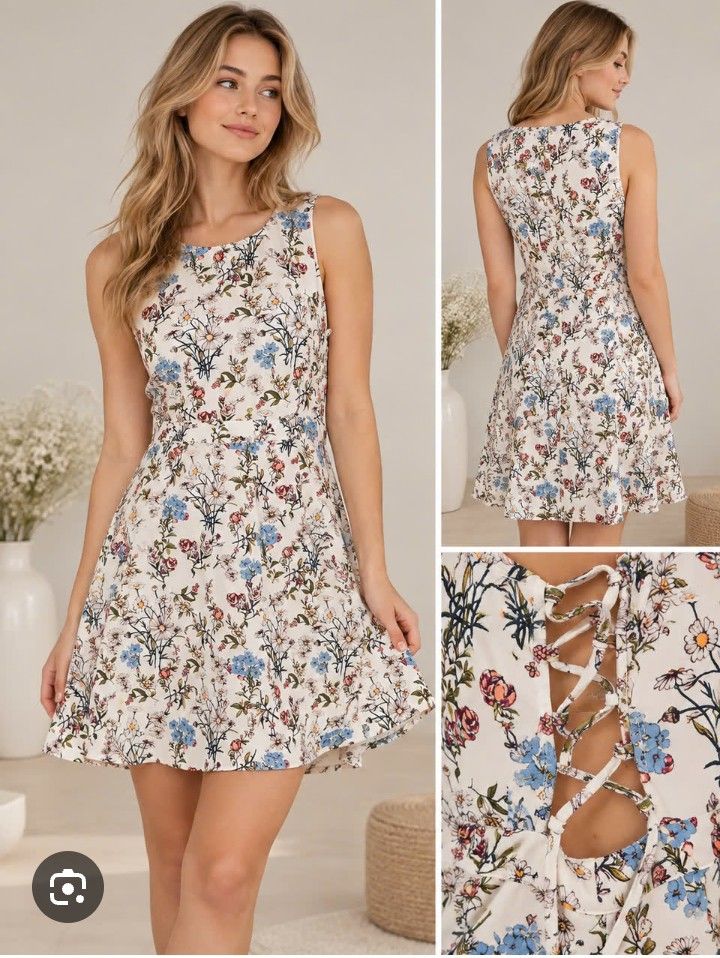 Summer dress (Category: Dresses) located in Manila. Submitted by wheneity67thifted (Listing ID 1468927192, Image 1). Description: This item is an H&M Divided White Botanical Flower Sleeveless Summer Dress featuring a ditsy floral print and lace-up corset ties on the sides..