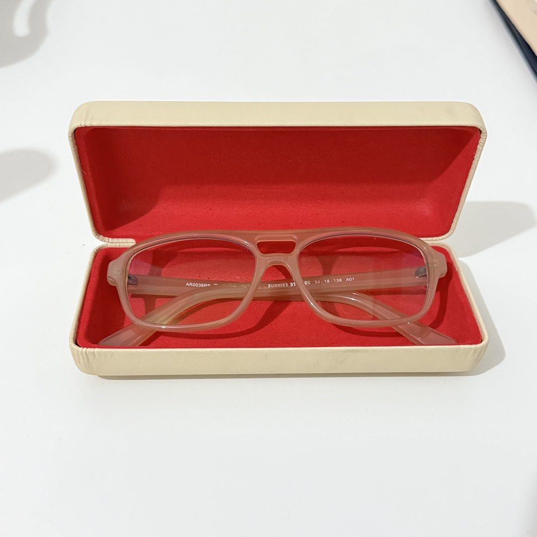 Sunnies Studios Anti Rad Glasses (Category: Sunglasses & Eyewear) located in Quezon City. Submitted by 0ffTheRack (Listing ID 1468862504, Image 2). Description: - Sunnies Studios Tobias in Autumn Bark - Inclusions: Beige hard case with red interior lining - Anti Rad only - No grade.
