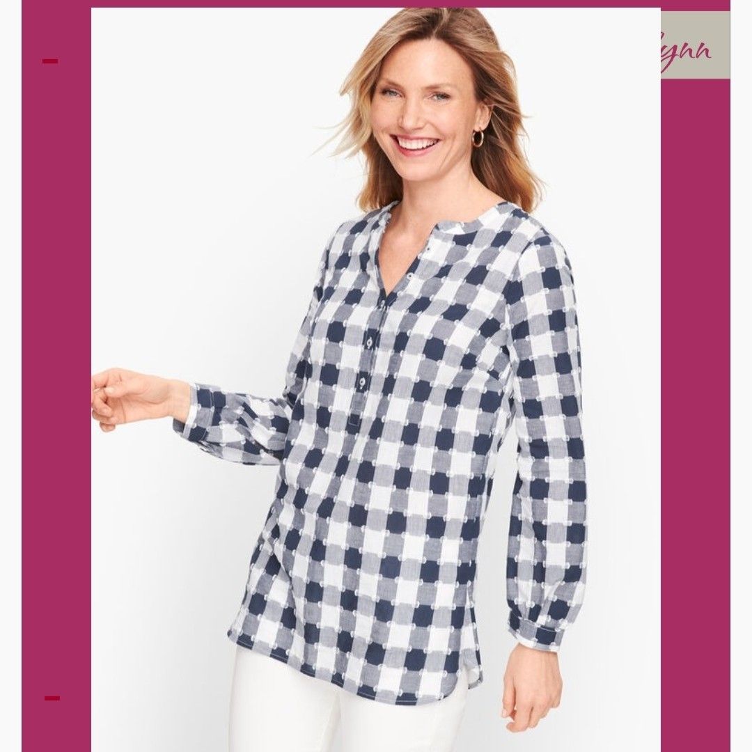 TALBOTS Blue Dot Gingham 100% Cotton Long Sleeves Blouse; Medium (Category: Blouses) located in Moncada. Submitted by celynn.collection (Listing ID 1468746183, Image 2). Description: ✅ PLEASE READ BEFORE ASKING! 😊 ----------------------------------------------------- 📍LOCATION: Pangasinan, Luzon ----------------------------------------------------- ✅ Clothes are THRIFTED or PRE-LOVED unless stated brand new. ------------------------------------
