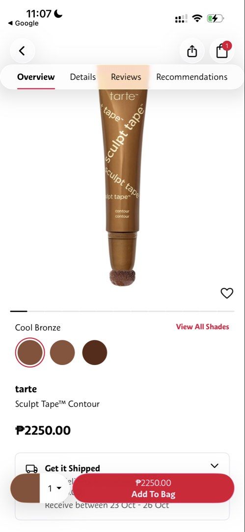 Tarte Sculpt Tape Contour (Category: Makeup) located in Cebu City. Submitted by want.department (Listing ID 1468733477, Image 3). Description: TARTE COSMETICS Sculpt Tape™ Contour Available Shades: •Deep bronze - 1pc •Cool bronze - 1pc ₱1,750 🏷️.