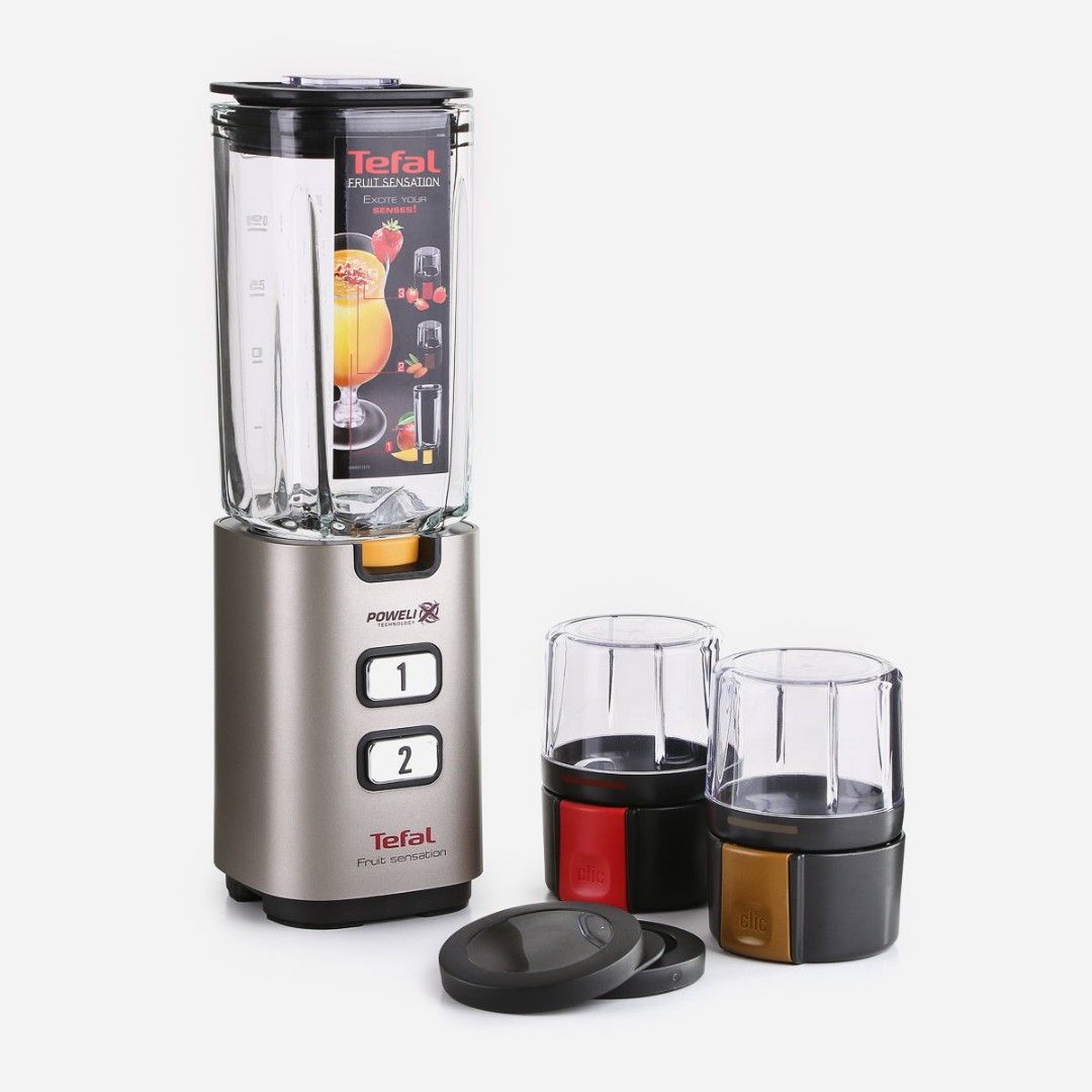 Tefal BL142A personal blender fruit sensation (Category: Juicers, Blenders & Grinders) located in Rizal. Submitted by zaldybanan (Listing ID 1468868375, Image 2). Description: Tefal Fruit Sensation 300 watts, 2 speed, 600 ml glass jug , Click & wash system, ice crush function, dishwasher safe removable parts, easy to remove detachable parts, compact storage,.