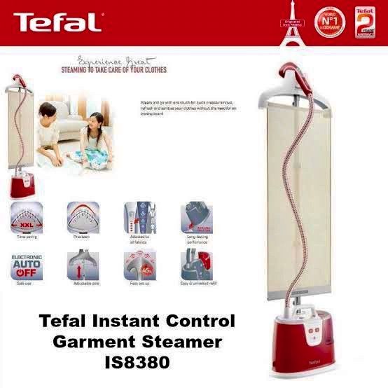 Tefal Garment steamer IS8380 Instant control (Category: Irons & Steamers) located in Rizal. Submitted by zaldybanan (Listing ID 1468880897, Image 2). Description: Tefal Instant control IS8380 1700 watts, 45 sec heat up time, removable 1.7L water tank , XXL aluminum soleplate, 5-level steam output,patented press & steam (pouch included),Anti-calc system, Descaling & empty tank light indicator, Detachable base for easy transportation, sanitize, deo