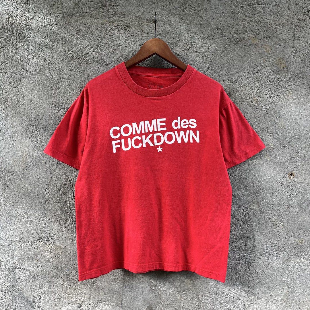 THE CUT “COMME des FUCKDOWN” Tee (Category: Tshirts & Polo Shirts ) located in Manila. Submitted by flippinn (Listing ID 1468803781, Image 1). Description: Medium 20W 25L Minimal Hairlines Lalamove or J&t Express + Shipping fee.