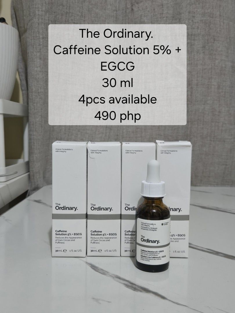 The Ordinary Caffeine Solution 5% + EGCG 30ml (Category: Face Care) located in Quezon City. Submitted by aisarang_u (Listing ID 1468882906, Image 1). Description: The Ordinary. Caffeine Solution 5% + EGCG Reduces the Appearance of Dark Circles and Puffiness 30 ml 4pcs available bought from canada 490 php 📍 QC 💸MOP Gcash, Maribank, Gotyme 📦MOD JNT, Lalamove.