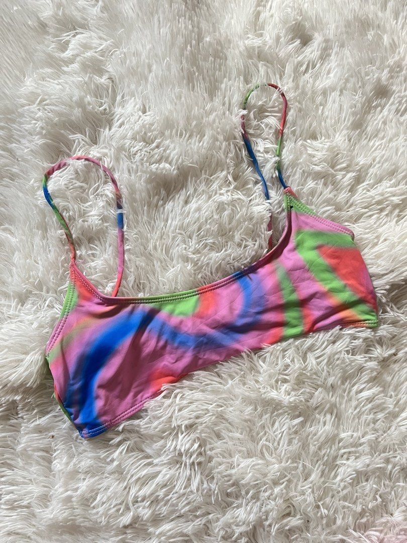 Tie-dye and pink bikini set size S (Category: Bikinis & Swimsuits) located in Valenzuela. Submitted by lovepatt (Listing ID 1468787385, Image 2). Description: - Size: Small (tag attached) - Set includes: Tie-dye print top with solid pink bottoms - Material: 80% nylon, 20% spandex (stretchy & comfortable) - Top details: Adjustable shoulder straps - Bottom details: Trendy high-cut style - Care instructions: Hand wash or gentle machine wash recommen