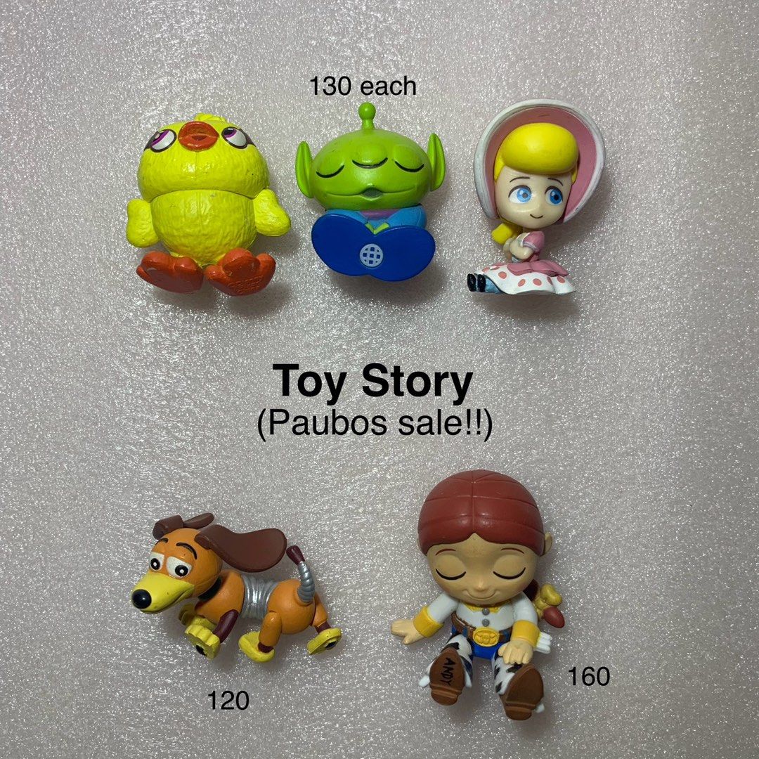 Toy story characters (Category: Character Goods) located in Valenzuela. Submitted by heypapermoon (Listing ID 1465224677, Image 1). Description: Toy story characters With markings Preloved items Manage your expectation RFS: declutter Message me here for any question regarding the item.
