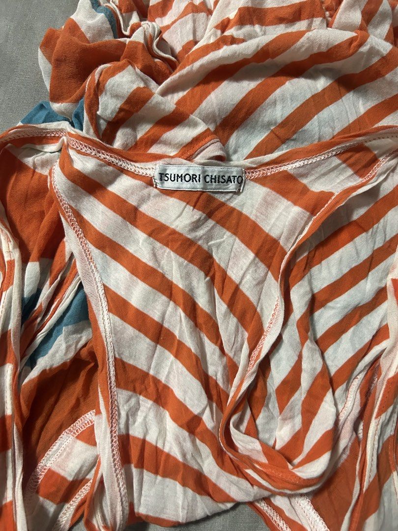 TSUMORI CHISATO (Category: Dresses) located in Davao. Submitted by sart0ria85 (Listing ID 1468912191, Image 3). Description: Rugged Beach sleeveless dress in Orange, white, and teal stripes. 100% COTTON MADE IN JAPAN 🇯🇵 LARGE. Size 8 VERY GOOD CONDITION (89/100).
