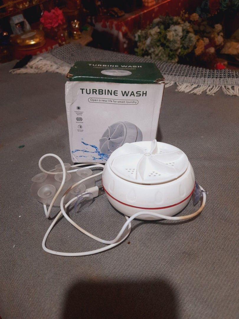 Turbine Wash Portable Mini Washing Machine (Category: Washing Machines and Dryers) located in Paranaque City. Submitted by b_spilner (Listing ID 1468820114, Image 1). Description: - Portable mini washing machine, perfect for small loads like underwear, socks, or baby clothes - USB powered for easy use anywhere, anytime - Secure suction cup mount to stick inside any bucket, basin, or sink - Efficient turbine blade design for effective cleaning - S
