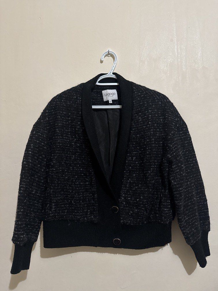 Tweed Jacket (Category: Coats, Jackets and Outerwear) located in Quezon City. Submitted by brandsetcph (Listing ID 1468788956, Image 1). Description: Tweed jacket perfect for winter Used once in Japan Glittery effect Brand: Lagogo Size: medium on tag (21.5x22.5in).