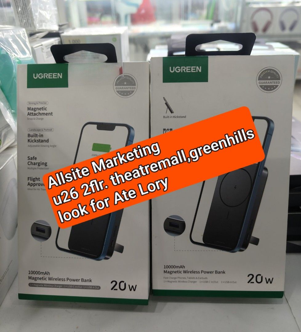 Ugreen 10000mah 20W Magsafe Wireless PB (Category: Batteries & Power Banks) located in San Juan City. Submitted by genonlore (Listing ID 1468730088, Image 1). Description: LAST PRICE na po😀 message us kng di nyo po ako mareach out po dito (Allsite Marketing 2) FB PAGE po namin. SALAMAT PO❤️🙏.