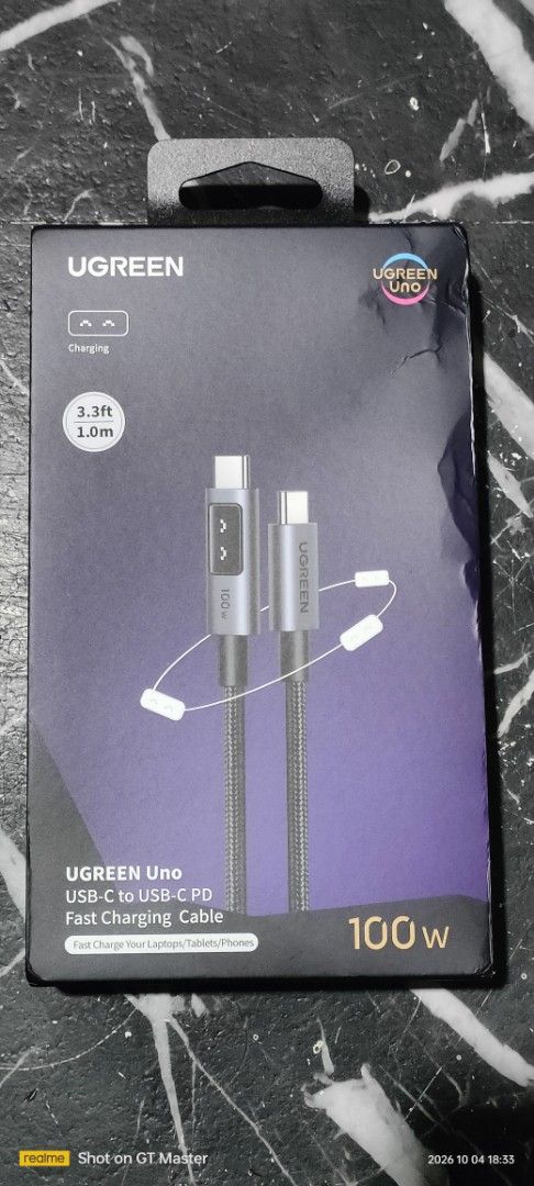 Ugreen uno 100w cable type C with display black (Category: Chargers & Cables) located in Manila. Submitted by mateobelen2319 (Listing ID 1468723826, Image 1). Description: Fs: Ugreen uno 100w cable type C with display Brandnew Sealed Color:black mit up pick up or lalamove sa malau tondo manila location pm sa interested.tia.