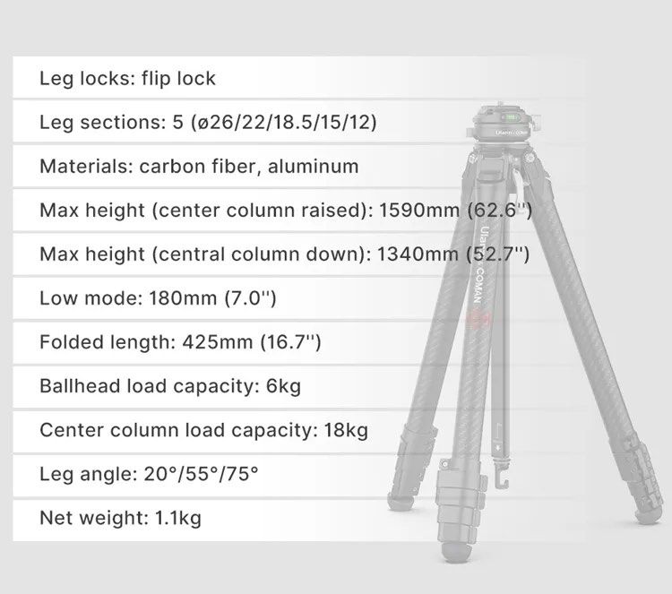 ULANZI Zero F38 Quick Release Carbon Fiber Tripod (Category: Tripods & Monopods) located in Las Pinas. Submitted by rare_legendaryseller (Listing ID 1468728901, Image 2). Description: *ULANZI Coman Zero F38 Quick Release Travel Carbon Fiber Tripod Model 3131 (18KG load capacity & 1.59M Max Height)* - Brand new and never been used or even opened - Product still wrapped in shipping package and with original package etc. - The only actual photos I c