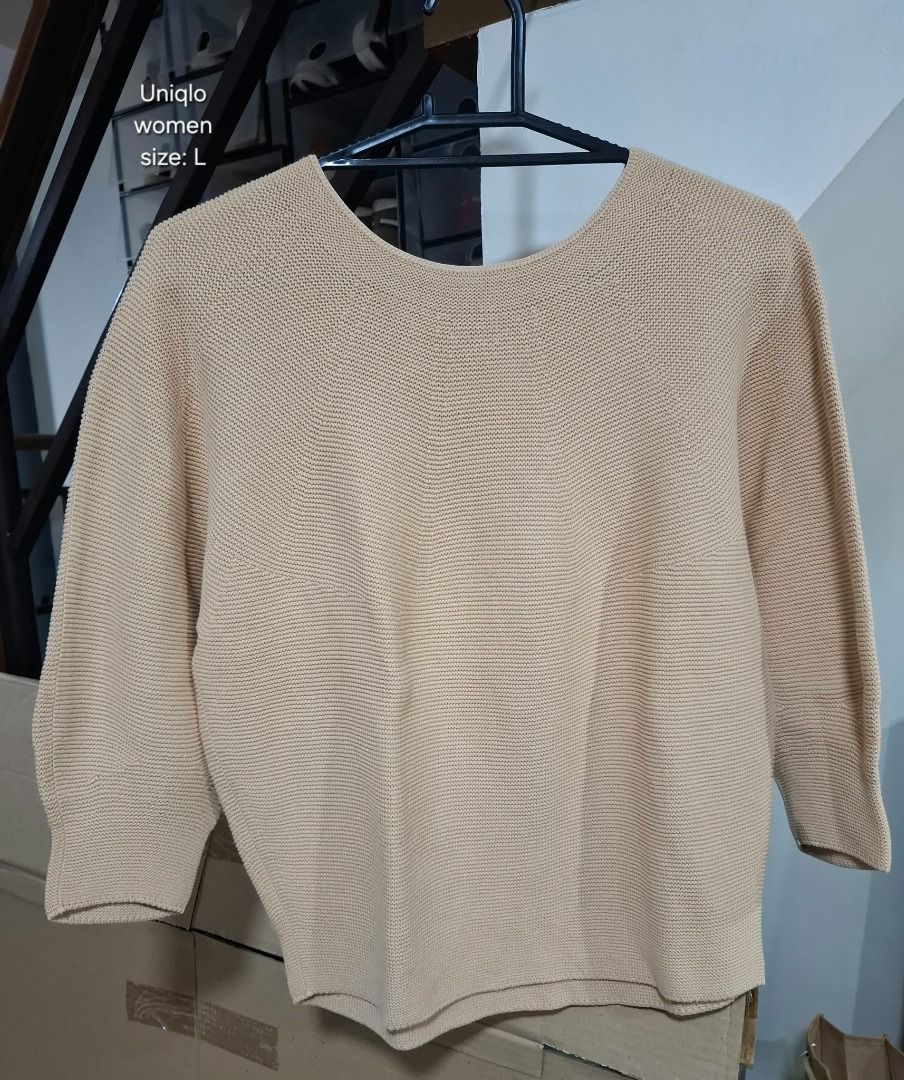 UNIQLO Beige Knit Sweater (Category: Longsleeves) located in Pasig City. Submitted by dripcounty (Listing ID 1468816995, Image 1). Description: UNIQLO Beige Knit Sweater ₱300 Bought in the Philippines Size: Large Condition: Good / preloved Textured knit pullover with a wide round neckline. Actual item shown in photos. Delivery fee shouldered by buyer (Lalamove / other courier). Item price excludes delivery. Payment via cash / GCash / bank transfe