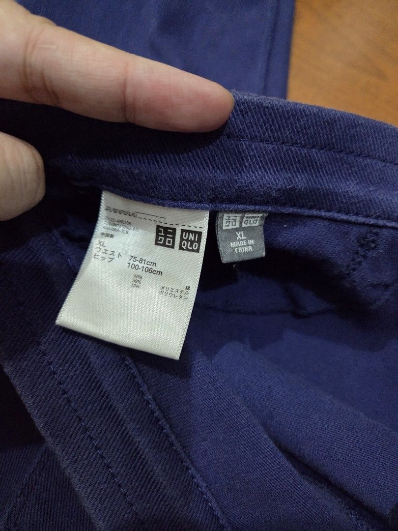 Uniqlo Blue Stretch Pants Size XL (Category: Jeans) located in Taguig. Submitted by mon_143 (Listing ID 1468906998, Image 2). Description: - Brand: Uniqlo - Color: Blue - Size: XL (Waist: 75-81cm | Hips: 100-106cm) - Material: 60% cotton, 30% polyester, 10% polyurethane (comfortable twill texture) - Features: Back pockets and belt loops included - Style: Versatile and easy to match with any casual top - Condition: Excellent pre-loved condition.