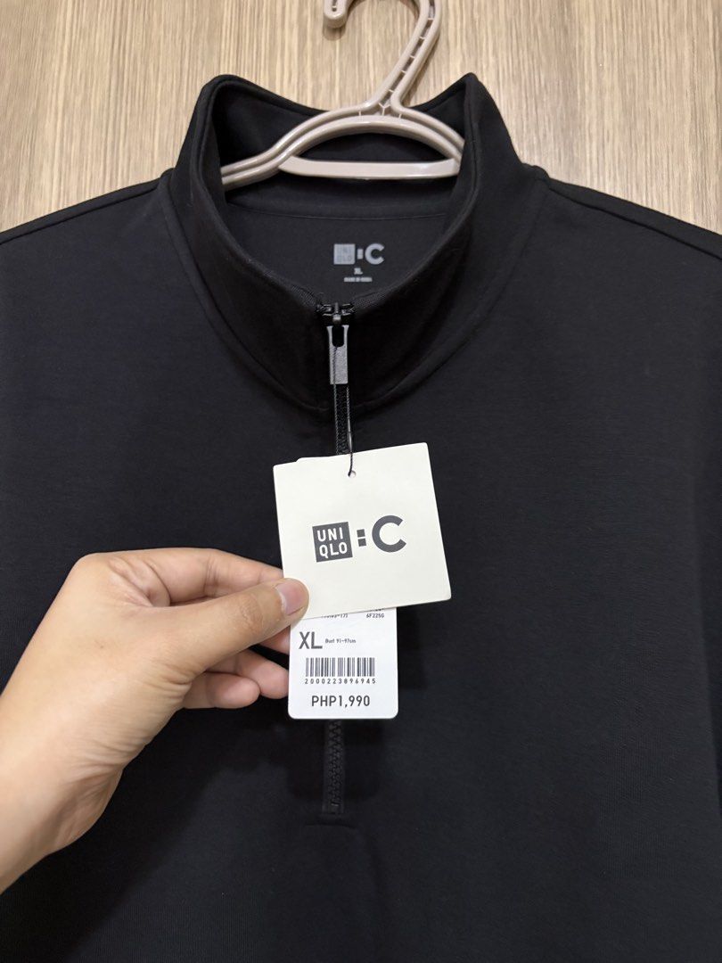 Uniqlo :C Sweat Half-Zip Pullover Black XL (Category: Coats, Jackets and Outerwear) located in Pasay City. Submitted by curatedclearout (Listing ID 1468755436, Image 1). Description: - Brand: Uniqlo:C - Style: Half-zip pullover with high collar - Color: Black - Size: XL (Bust: 91-97cm) - Material: 67% polyester, 33% cotton body with rib cuffs and hem - Condition: Brand new with original tags attached - RFS: Wrong size and cannot exchange due to p