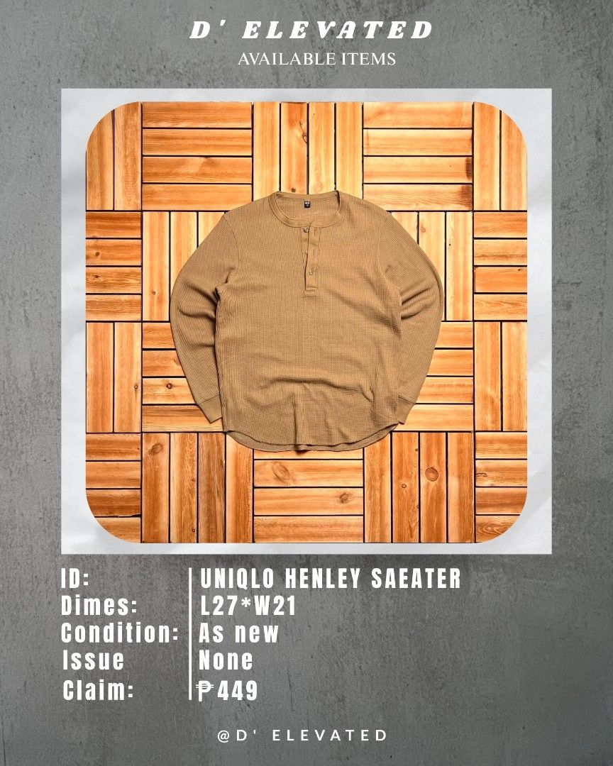 UNIQLO HENLEY SWEATER (Category: Coats, Jackets and Outerwear) located in Floridablanca. Submitted by d_elevated (Listing ID 1468812817, Image 1). Description: .