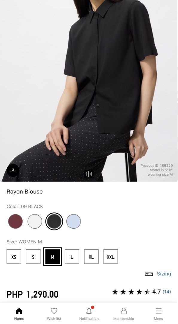 Uniqlo Rayon Short Sleeve Blouse (Category: Blouses) located in Binan City. Submitted by thriftchek (Listing ID 1468785008, Image 2). Description: - Brand: Uniqlo - Item: Rayon Blouse - Colors: Solid Black and White options - Size: M - Design: Short sleeves, collared neckline, front button closure - Fabric: Smooth, premium drape - Fit: Standard fit - Versatility: Ideal for office wear or casual days - Styling: Easily pairs with skirts and trouser