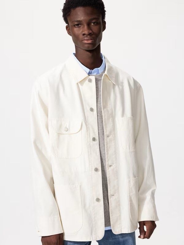 Uniqlo Utility Overshirt Jacket Offwhite (Category: Coats, Jackets and Outerwear) located in Bulacan. Submitted by pickedout2023 (Listing ID 1468723931, Image 1). Description: S on tag 21 width / 28 length Good as new .