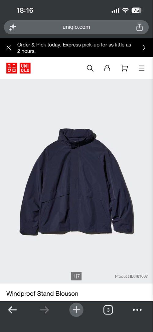 Uniqlo Windproof Jacket with foldable hoodie (Category: Coats, Jackets and Outerwear) located in Cebu City. Submitted by shop.bydee (Listing ID 1468827322, Image 3). Description: Uniqlo Blue Windproof Jacket with foldable hoodie • Size XL • Bought for 2,990, Selling for only ₱1,800 • Used once only No meet-ups, only delivery. SF will be shouldered by the buyer. 📍Cebu.