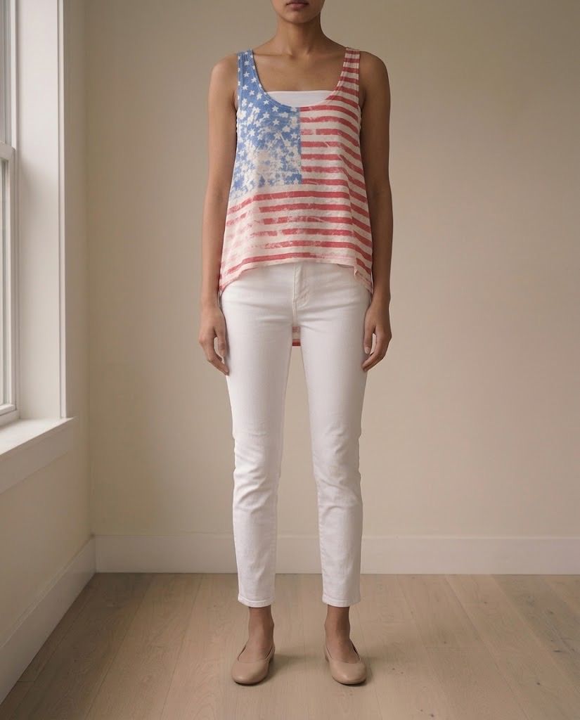 USA RED WHITE TOP (Category: Sleeveless) located in Marikina City. Submitted by minimalistmanila (Listing ID 1468752099, Image 1). Description: Imported from US. Americana red blue white top with USA flag design. Fits small to medium. Order now! .