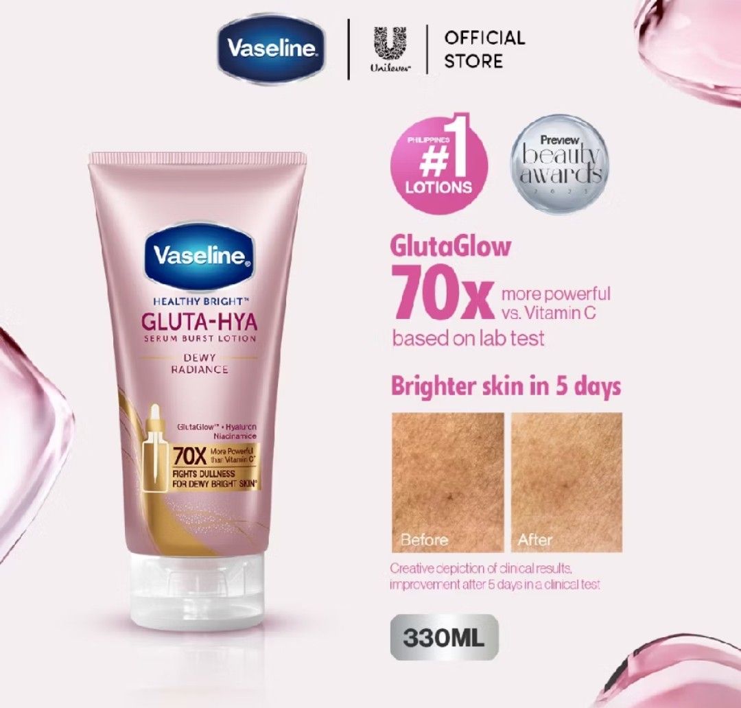 vaseline gluta-hya lotion 330ml (Category: Body Care) located in Manila. Submitted by sh4ng (Listing ID 1468813510, Image 2). Description: 4pcs available ‼️ ₱260 EACH ‼️.