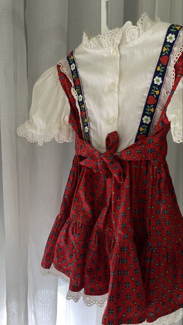 vintage inspired dress ✿ (Category: Dresses) located in Manila. Submitted by louiesalvador (Listing ID 1468717981, Image 3). Description: size: 18-24 months (estimated) • brand: jean-gee • like new • built-in corset style • dirndl inspired • embroidered hearts and flowers • ribbon at the back.