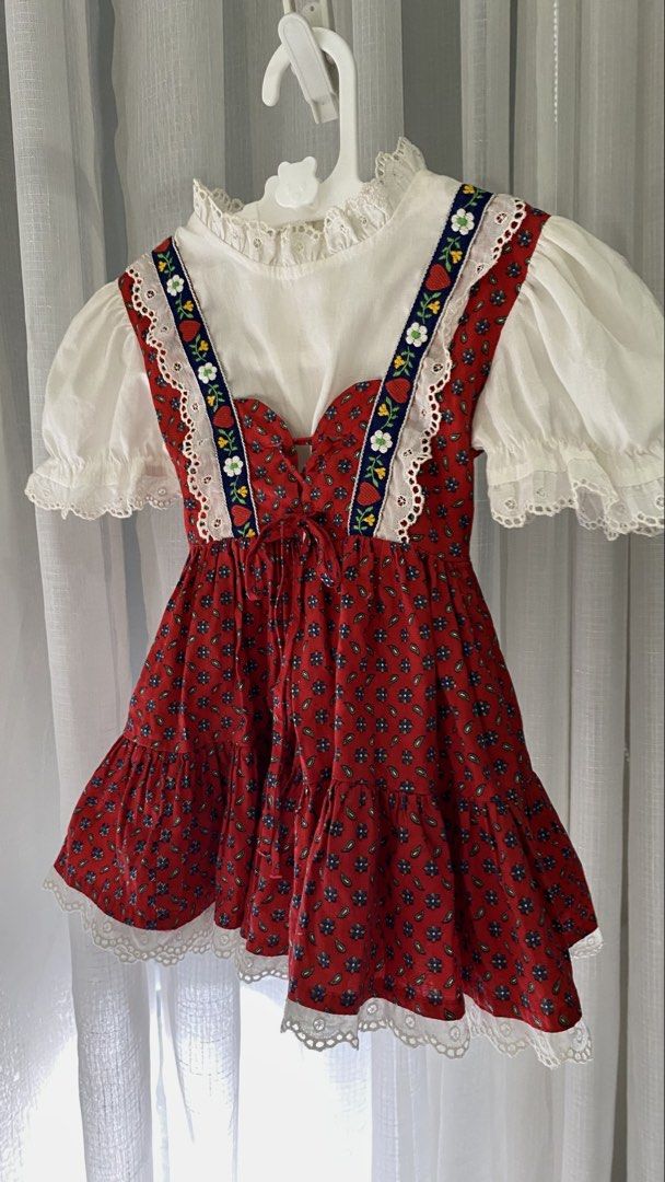 vintage inspired dress ✿ (Category: Dresses) located in Manila. Submitted by louiesalvador (Listing ID 1468717981, Image 2). Description: size: 18-24 months (estimated) • brand: jean-gee • like new • built-in corset style • dirndl inspired • embroidered hearts and flowers • ribbon at the back.