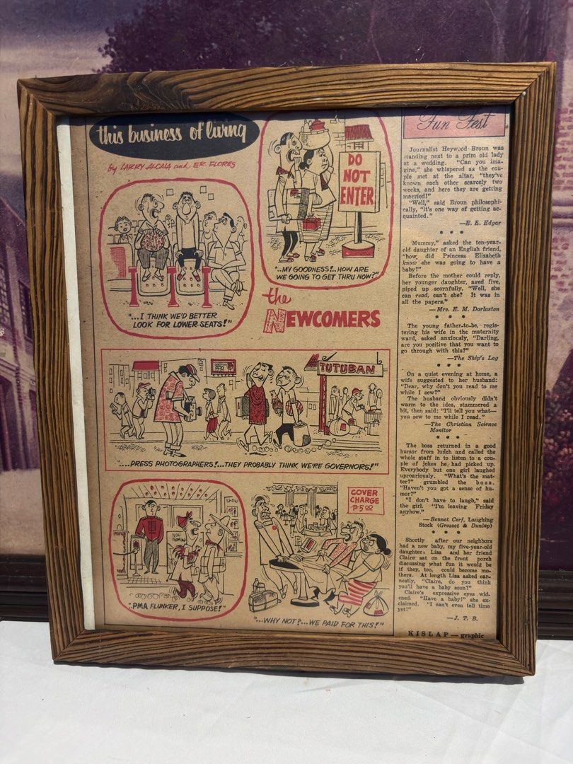 TAKE ALL Vintage Comic Pages by Larry Alcala (Category: Comics & Manga) located in Manila. Submitted by iamrich110502 (Listing ID 1468808445, Image 1). Description: - Rare vintage comic pages from Kislap graphic - Features artwork by Philippine comic legends Larry Alcala and ER Flores - Includes classic sections: This Business of Living, Fun Fest, and Mga Salawikain ni Lolo Brigido - Condition: Shows age yellowing and minor wear around the edges 