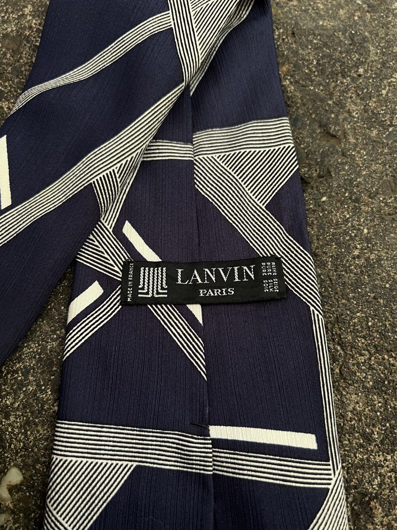 Vintage LANVIN PARIS Silk Tie - Navy Blue Abstract Geometric Linear Pattern (Category: Luxury Accessories) located in Dapitan. Submitted by gelbread (Listing ID 1468771988, Image 2). Description: .