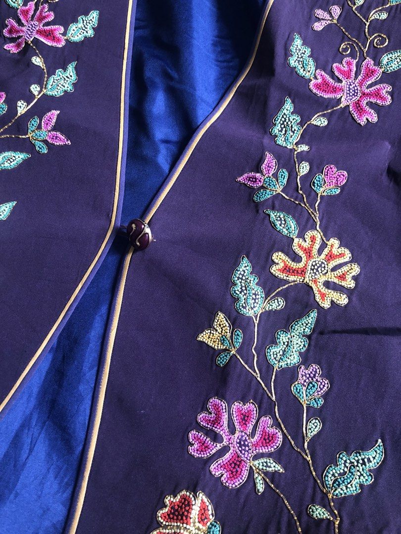 Vintage Purple Floral Embroidered Jacket (Category: Coats, Jackets and Outerwear) located in Manila. Submitted by allymargret (Listing ID 1468761083, Image 3). Description: - Color: Deep purple with a vibrant blue inner lining - Details: Floral embroidery in front - Fit & Style: Long sleeves, clean back silhouette, and a single button closure near the collar - Condition: Great overall condition, unique statement piece - Reason for selling: Unload