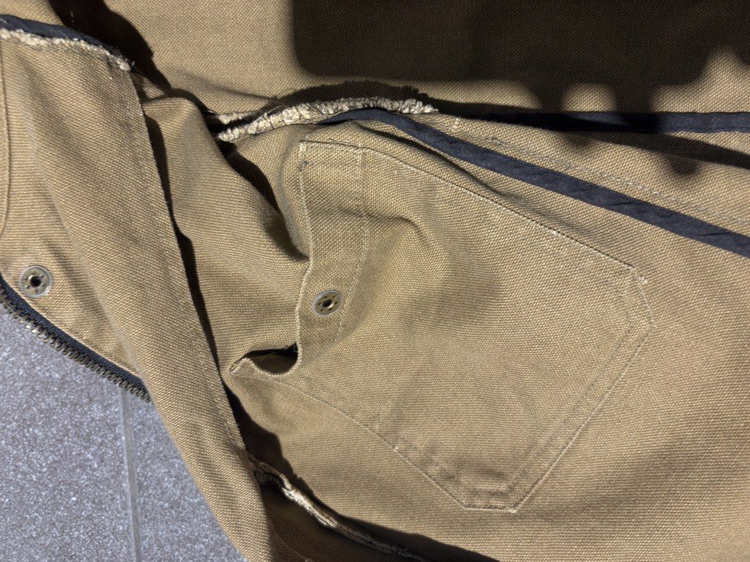 Vintage Tan Cotton Canvas Utility Work Jacket/ Chore Jacket (Category: Coats, Jackets and Outerwear) located in Binan City. Submitted by micosarchive (Listing ID 1468849272, Image 3). Description: 100% cotton dm for dimes and details.