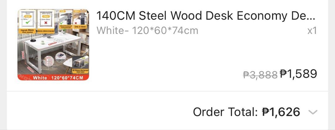 While study table (Category: Tables & Sets) located in Marikina City. Submitted by patpatndls (Listing ID 1468916541, Image 2). Description: - Color: White - Material: Sturdy steel and wood construction - Dimensions: 120cm x 60cm x 74cm - Style: Minimalist design, ideal for study, work from home, or office setup - Condition: Excellent physical condition as shown in actual photos.