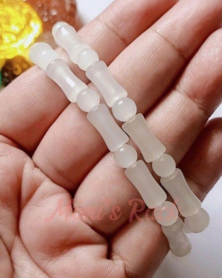 WHITE CHALCEDONY "WISH GRANTED" BRACELET (Category: Bracelets) located in Taguig. Submitted by mimisrack (Listing ID 1468922512, Image 3). Description: 🤍Calm mind. Smooth success. Lucky flow. -Promotes peaceful energy and clear communication -Bamboo design for growth and resilience - Ruyi charm - symbol of "as you wish" blessings Perfect for new goals, business and fresh starts -Wear it when you're manifesting smooth wins 🧿 bamboo beads: 6.5mm 