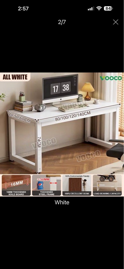 White desks 140x60x74cm (Category: Tables & Sets) located in Cainta. Submitted by desbarroga (Listing ID 1468771744, Image 2). Description: White desk table With slight visible signs of use 2 TABLES AVAILABLE 1,100 each Get both for 2,000 Need grab car, van for shipment Will not disassemble for shipment Buyer will shoulder shipping fee RFS: no longer needed Location: Cainta, Rizal MOP: QR codes (gcash, maya, maribank, other banks) #table #desk #w