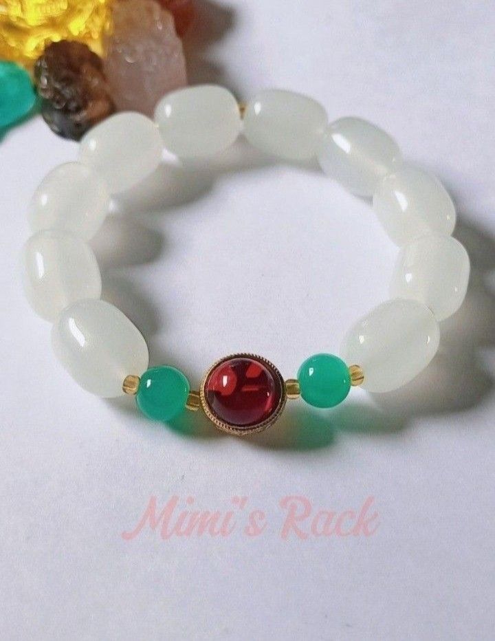 WHITE JADE CALM & CLASSY BRACELET (Category: Bracelets) located in Taguig. Submitted by mimisrack (Listing ID 1468815202, Image 2). Description: 🤍Peace on your wrist. Grace in every move. -Promotes calm energy and smooth life flow -Supports balanced emotions and clear decisions -Elegant white tones - clean, classy, timeless -Perfect for everyday wear or meaningful gifting -For the woman who moves quietly... but powerfully. 🧿 barrel size: 12mm �