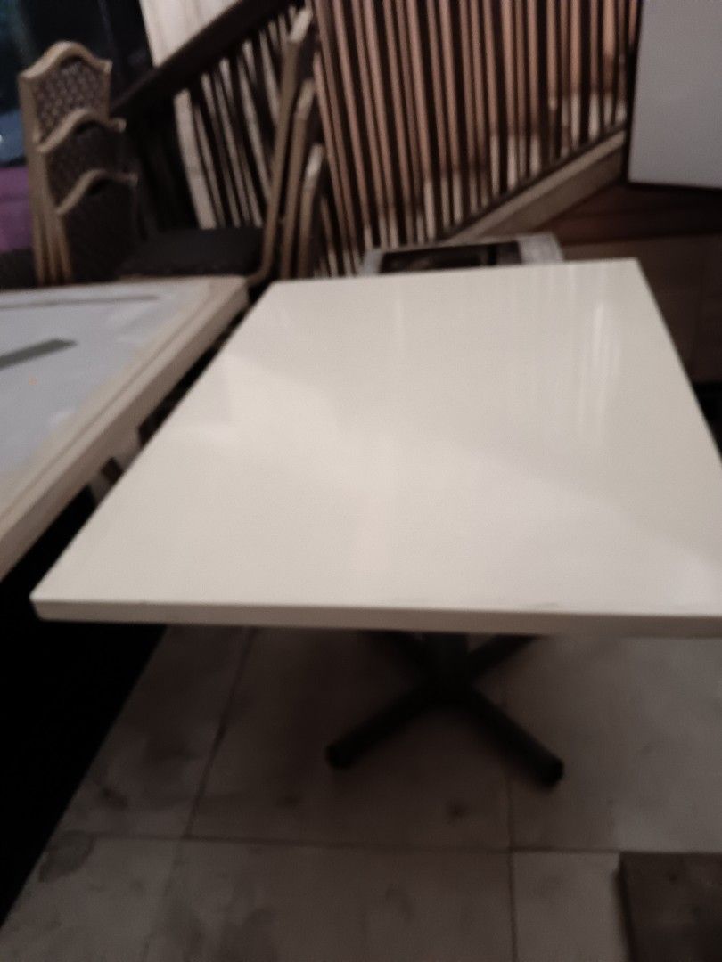 White tabletop with sturdy metal cross-base support (Category: Tables & Sets) located in Las Pinas. Submitted by jesus1smysavi0r (Listing ID 1468929372, Image 2). Description: - Color/Finish: Clean white surface top - Base: Strong metal pedestal with stable cross-shaped legs - Multi-purpose: Ideal for dining, working, or studying - Fit: Standard height, fits well in various room layouts - Fulfillment: Ready for pickup or delivery.
